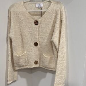 Cream Button-Front Women's Knit Cardigan